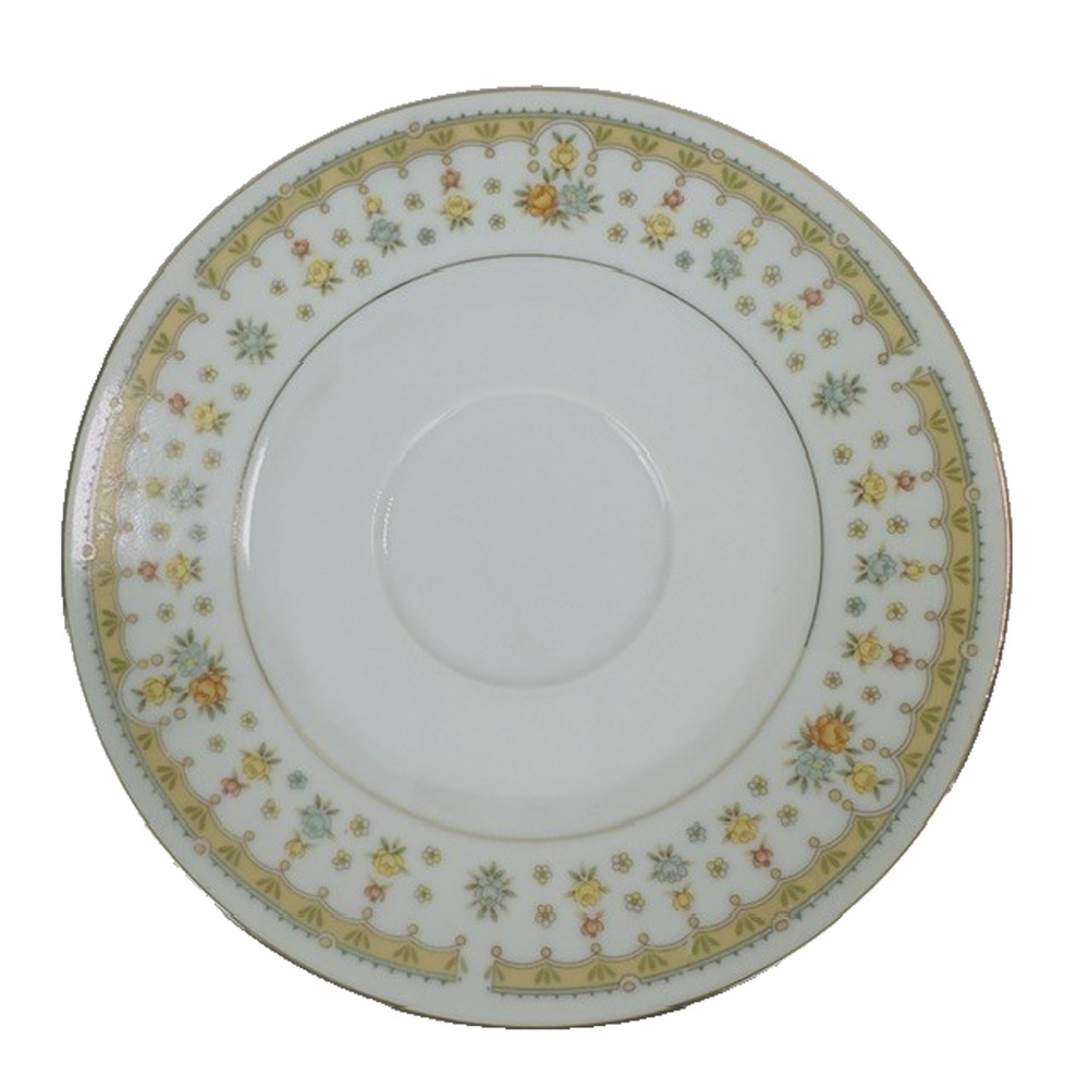 Fine China of Japan Garden Bouquet 1-Saucer Plate Green&Yellow Edge Flowers VTG